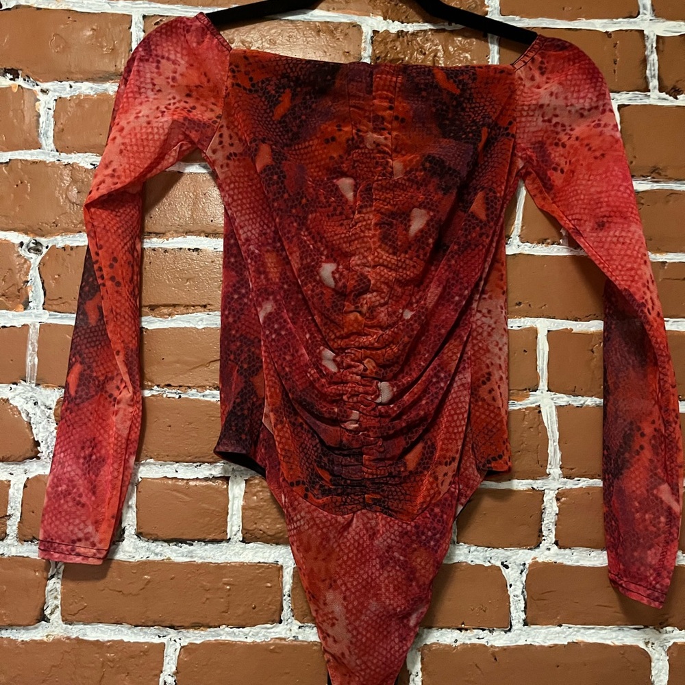 PrettyLittleThing Red Snake Print Bodysuit
